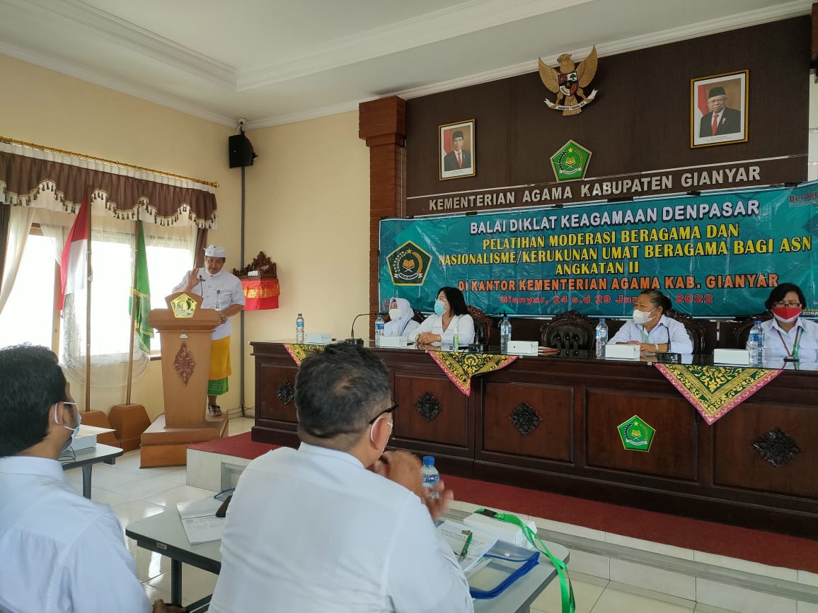 Pelatihan di Wilayah Kerja (PDWK) Moderasi Beragama dan Nasionalisme/Kerukunan Umat Beragama Bagi ASN di Kabupaten Gianyar. 